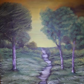 Painting titled "Forest and path" by Elif Art, Original Artwork, Oil