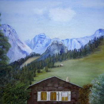 Malerei mit dem Titel "Heidis house" von Elif Art, Original-Kunstwerk, Öl