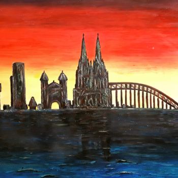 Malerei mit dem Titel "Cologne at night" von Elif Art, Original-Kunstwerk, Acryl