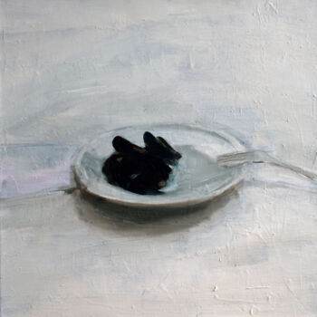 Painting titled "mussels on plate" by Elina Evstig, Original Artwork, Oil