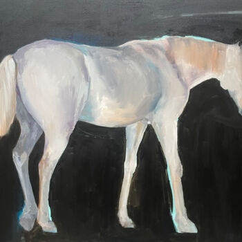 Painting titled "grey horse" by Elina Evstig, Original Artwork, Oil