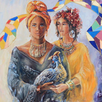 Painting titled "Africa" by Elina Vetrova, Original Artwork, Oil Mounted on Wood Stretcher frame