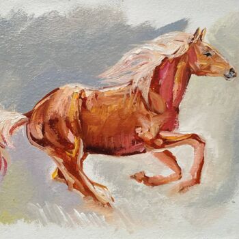 Schilderij getiteld "Horse Galloping" door Elina Vetrova, Origineel Kunstwerk, Olie Gemonteerd op Karton