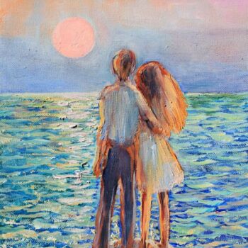 Pittura intitolato "Romantic Sunset" da Elina Vetrova, Opera d'arte originale, Olio
