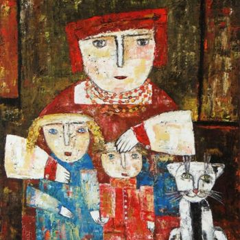Malerei mit dem Titel "“Mammy, children an…" von Elin Bogomolnik, Original-Kunstwerk, Öl