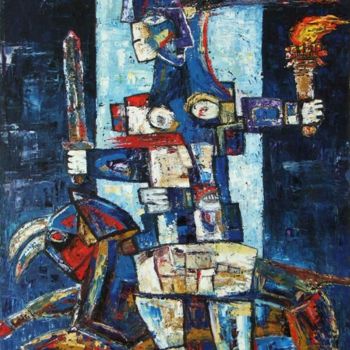 Painting titled "Warrior of the night" by Elin Bogomolnik, Original Artwork, Oil