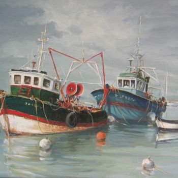 Painting titled "bateaux-de-peche.jpg" by Eline, Original Artwork, Oil