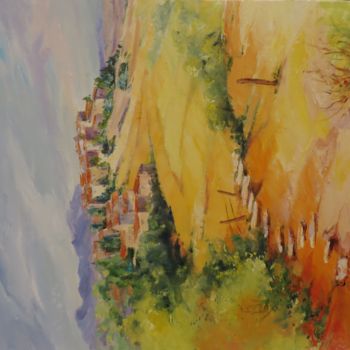 Peinture intitulée "village-de-provence…" par Eline, Œuvre d'art originale, Huile