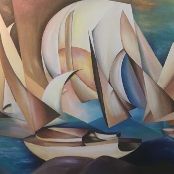 Malerei mit dem Titel "Boat race" von Elionore Bayram, Original-Kunstwerk, Acryl