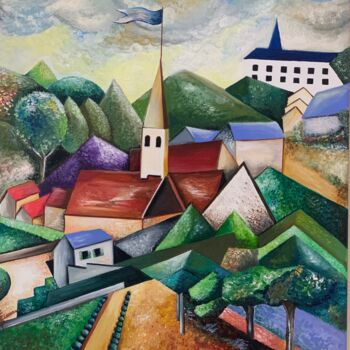 Painting titled "The village" by Elionore Bayram, Original Artwork, Acrylic