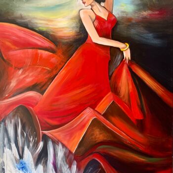 Peinture intitulée "Lady in Red" par Elionore Bayram, Œuvre d'art originale, Acrylique