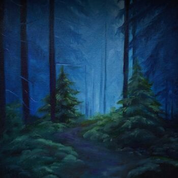 Peinture intitulée "Night forest" par Elisa Aleksenko, Œuvre d'art originale, Huile