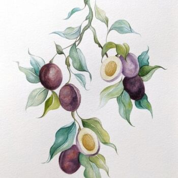 Картина под названием "Plum tree branch" - Elisa Aleksenko, Подлинное произведение искусства, Акварель