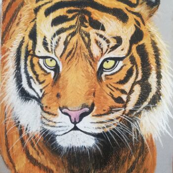 Dibujo titulada "Tigre du Bengale" por Élisa Brun, Obra de arte original, Pastel