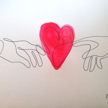 Disegno intitolato "Main dans la main" da Élisa Brun, Opera d'arte originale, Pennarello