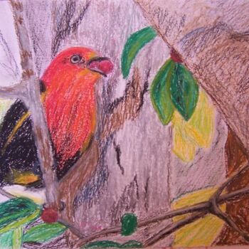 Disegno intitolato "Oiseau" da Élisa Brun, Opera d'arte originale, Pastello