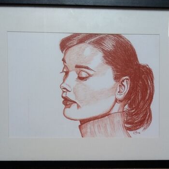 Dessin intitulée "Audrey Hepburn" par Élisa Brun, Œuvre d'art originale, Fusain