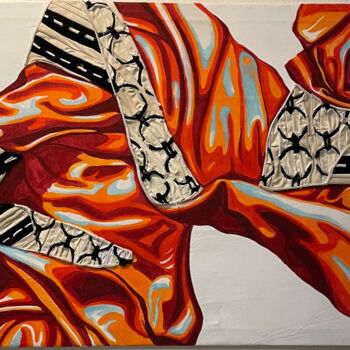 Текстильное искусство под названием "Rosso ricamato" - Elisa Marmo, Подлинное произведение искусства, Акрил Установлен на Де…
