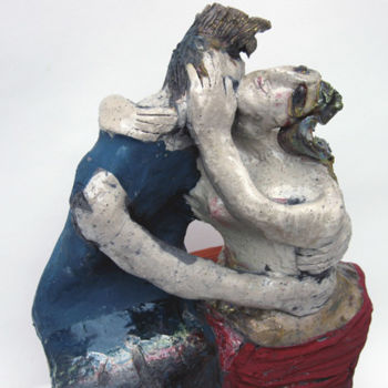 Sculpture intitulée "amoureux assis deta…" par Elisabeth Brainos, Œuvre d'art originale, Terre cuite