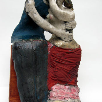 Escultura intitulada "amoureux assis 2" por Elisabeth Brainos, Obras de arte originais, Terracota
