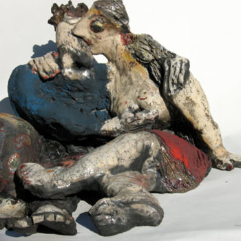 Sculpture intitulée "le baiser des amour…" par Elisabeth Brainos, Œuvre d'art originale, Terre cuite