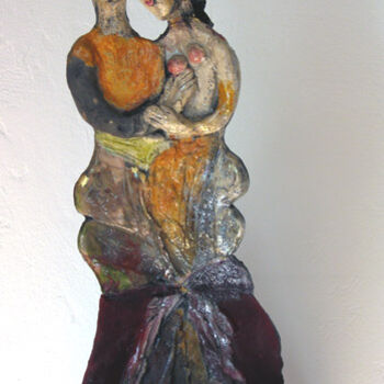Skulptur mit dem Titel "l'homme aux levres…" von Elisabeth Brainos, Original-Kunstwerk, Terra cotta
