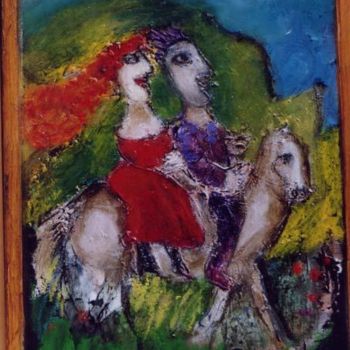 Painting titled "A cheval" by Elisabeth Brainos, Original Artwork, Oil