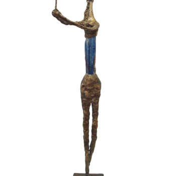 Sculpture titled "Elégante au miroir" by Elisabeth Brainos, Original Artwork, Bronze