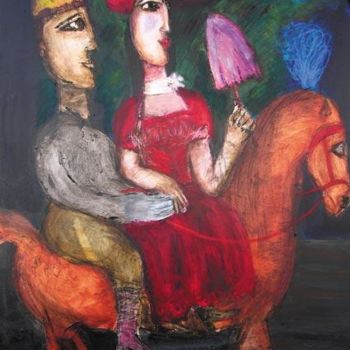 Картина под названием "couple a cheval a l…" - Elisabeth Brainos, Подлинное произведение искусства
