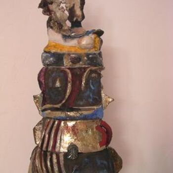 Sculpture titled "couple raku abstrait" by Elisabeth Brainos, Original Artwork, Terra cotta