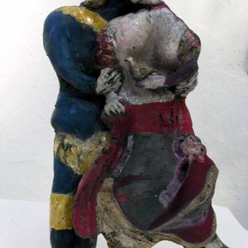 Sculpture titled "couple 3 face" by Elisabeth Brainos, Original Artwork, Terra cotta