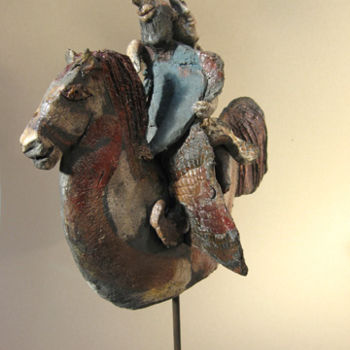 Sculpture intitulée "couple a cheval pm" par Elisabeth Brainos, Œuvre d'art originale, Terre cuite