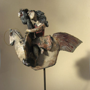 Sculpture intitulée "couple a cheval pm…" par Elisabeth Brainos, Œuvre d'art originale, Terre cuite