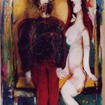 Ζωγραφική με τίτλο "le roi et la jeune…" από Elisabeth Brainos, Αυθεντικά έργα τέχνης