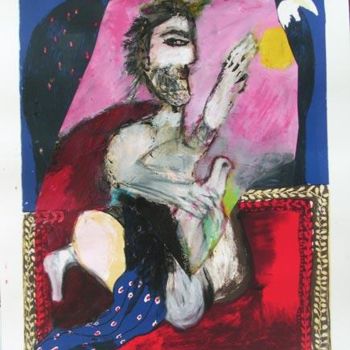 Painting titled "homme a la colombe" by Elisabeth Brainos, Original Artwork