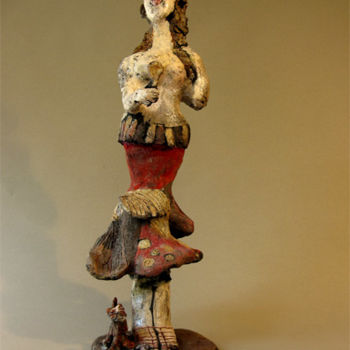 Sculpture intitulée "femme au miroir et…" par Elisabeth Brainos, Œuvre d'art originale, Terre cuite