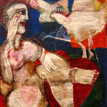 Malerei mit dem Titel "L'oiseau messager" von Elisabeth Brainos, Original-Kunstwerk, Acryl