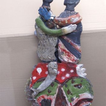 Sculpture titled "couple1 double face…" by Elisabeth Brainos, Original Artwork, Terra cotta