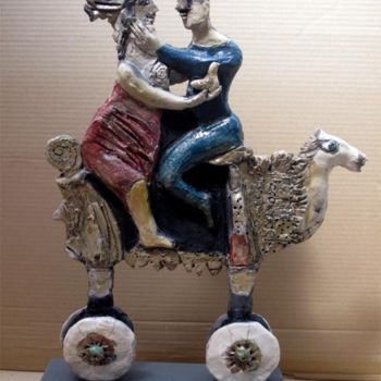 Sculpture titled "couple2 side2" by Elisabeth Brainos, Original Artwork, Terra cotta