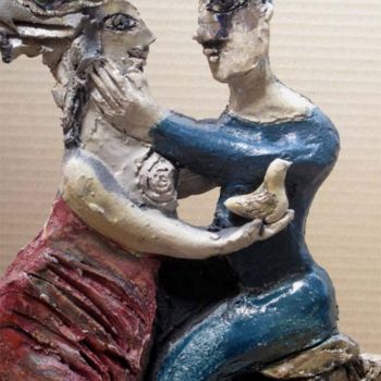 Sculpture titled "couple2 side2 detail" by Elisabeth Brainos, Original Artwork, Terra cotta