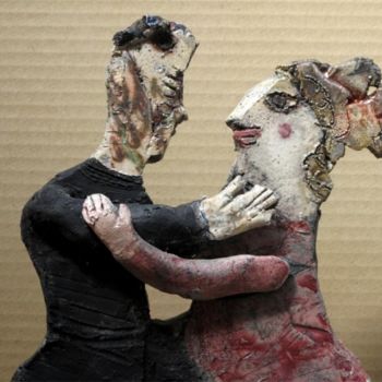 Sculpture titled "couple2side1-detail" by Elisabeth Brainos, Original Artwork, Terra cotta