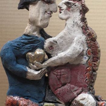 Sculpture titled "couple6 side2 -deta…" by Elisabeth Brainos, Original Artwork, Terra cotta