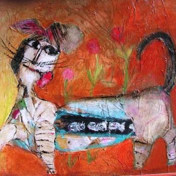 Malerei mit dem Titel "chat champetre" von Elisabeth Brainos, Original-Kunstwerk