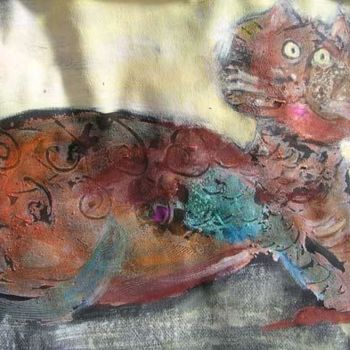 Malerei mit dem Titel "chat etonne" von Elisabeth Brainos, Original-Kunstwerk