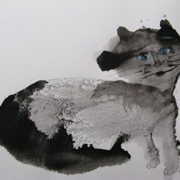 Painting titled "blue eye cat" by Elisabeth Brainos, Original Artwork