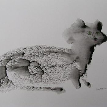 Schilderij getiteld "chat d'encre" door Elisabeth Brainos, Origineel Kunstwerk