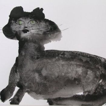 Painting titled "chat-ink" by Elisabeth Brainos, Original Artwork