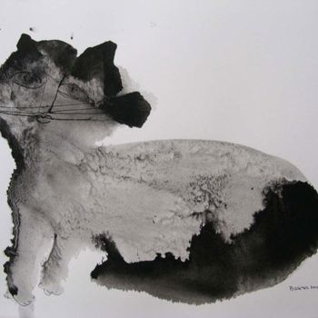 Pintura intitulada "chat encre de chine" por Elisabeth Brainos, Obras de arte originais