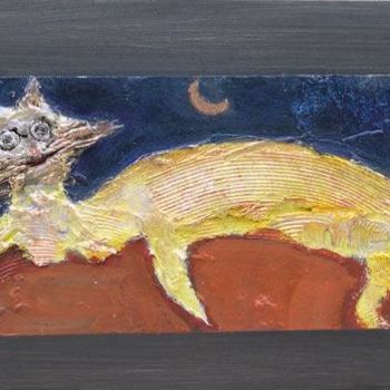 Painting titled "chat a la lune" by Elisabeth Brainos, Original Artwork