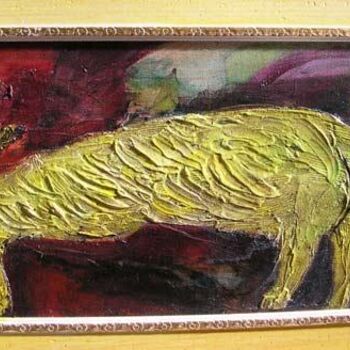 Pittura intitolato "chat jaune" da Elisabeth Brainos, Opera d'arte originale